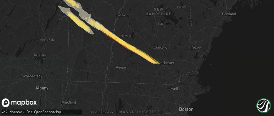 Hail map in Antrim, NH on July 14, 2026