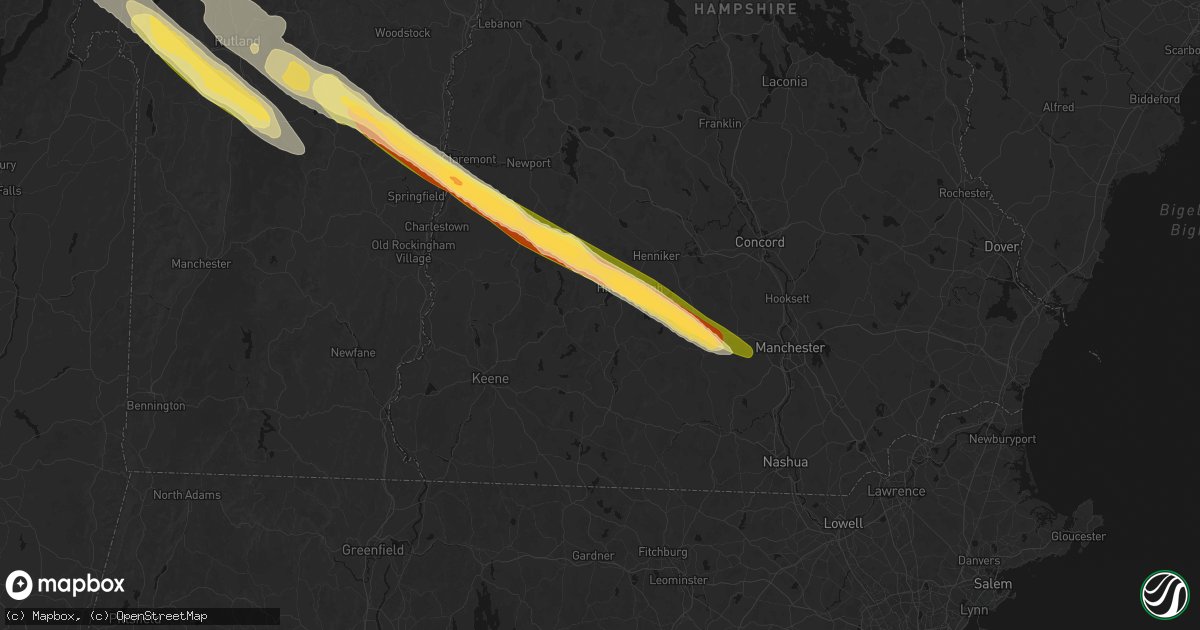 Hail map in Antrim, NH on July 14, 2026