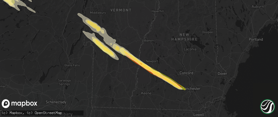Hail map in Ascutney, VT on July 14, 2026