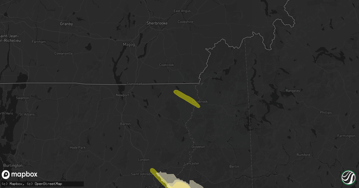 Hail map in Averill, VT on July 14, 2026