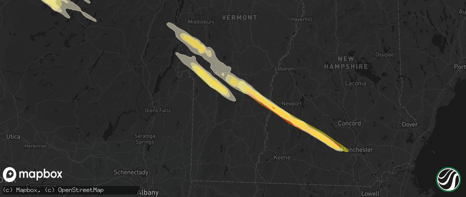 Hail map in Belmont, VT on July 14, 2026