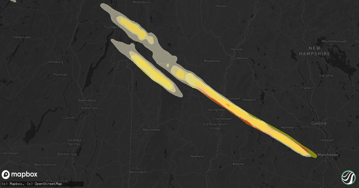 Hail map in Belmont, VT on July 14, 2026