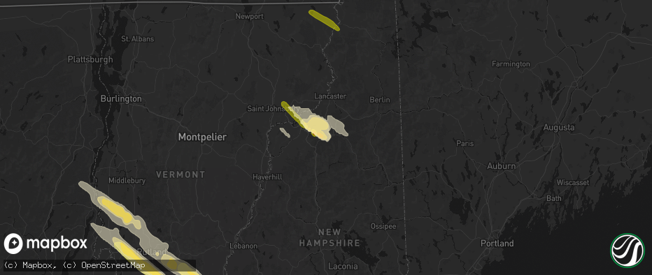 Hail map in Bethlehem, NH on July 14, 2026