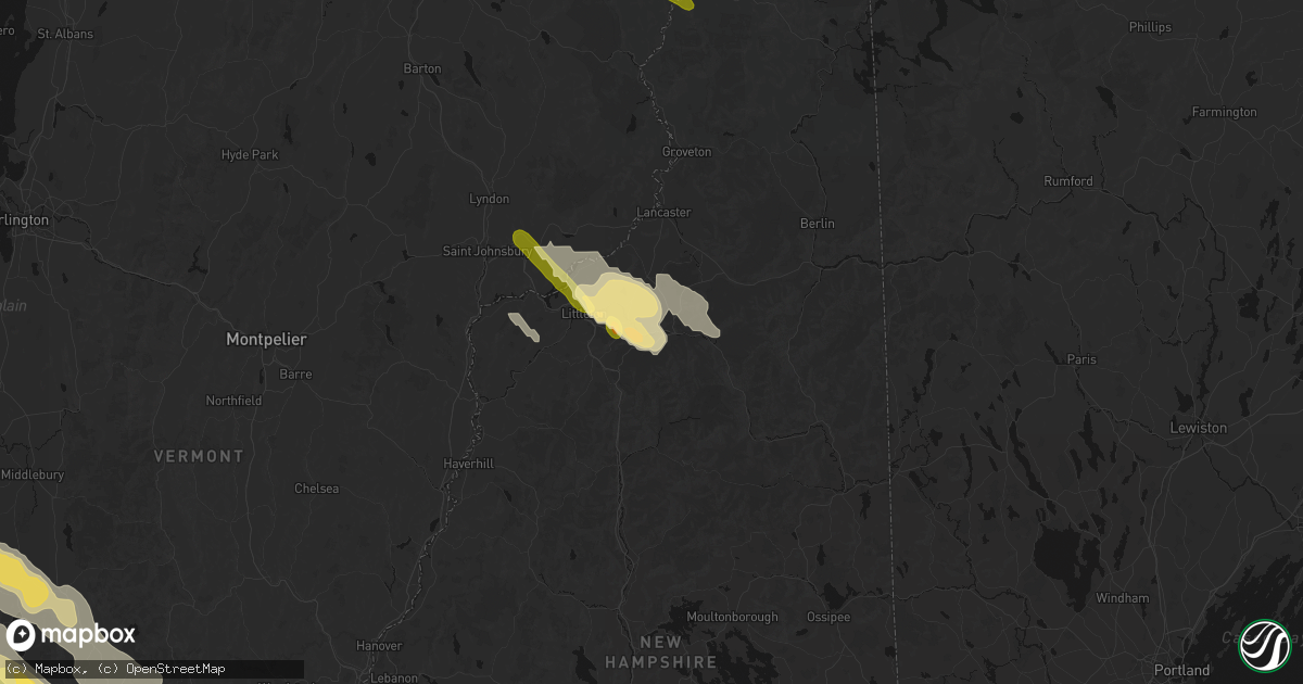Hail map in Bethlehem, NH on July 14, 2026