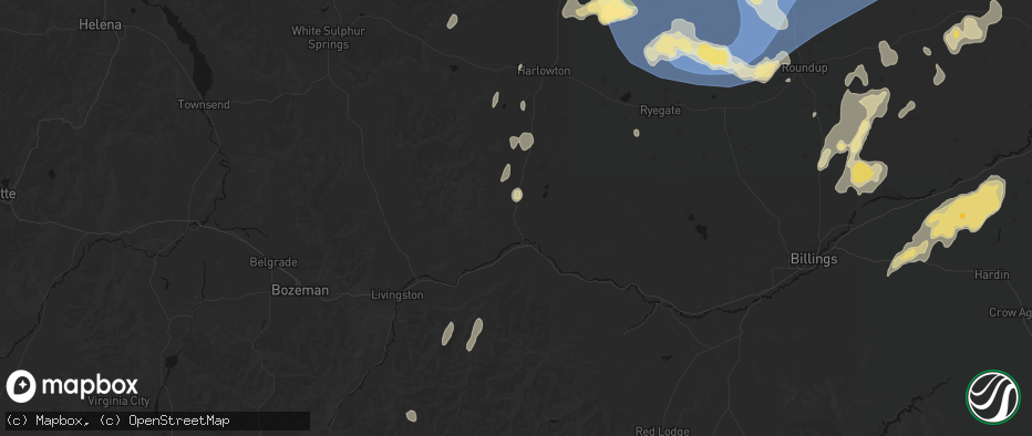 Hail map in Big Timber, MT on July 14, 2026