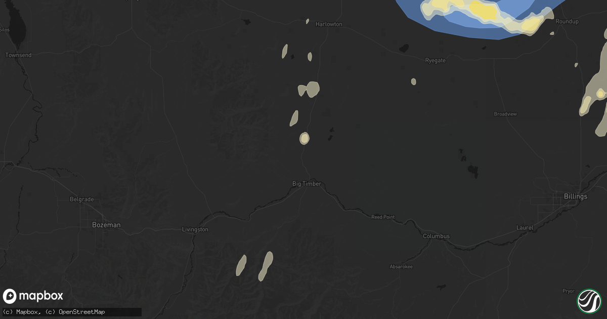 Hail map in Big Timber, MT on July 14, 2026