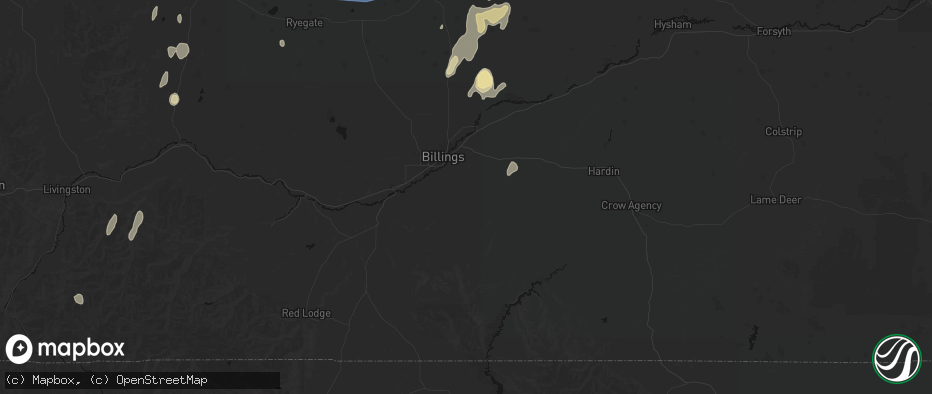 Hail map in Billings, MT on July 14, 2026