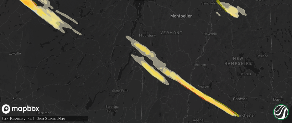 Hail map in Bomoseen, VT on July 14, 2026