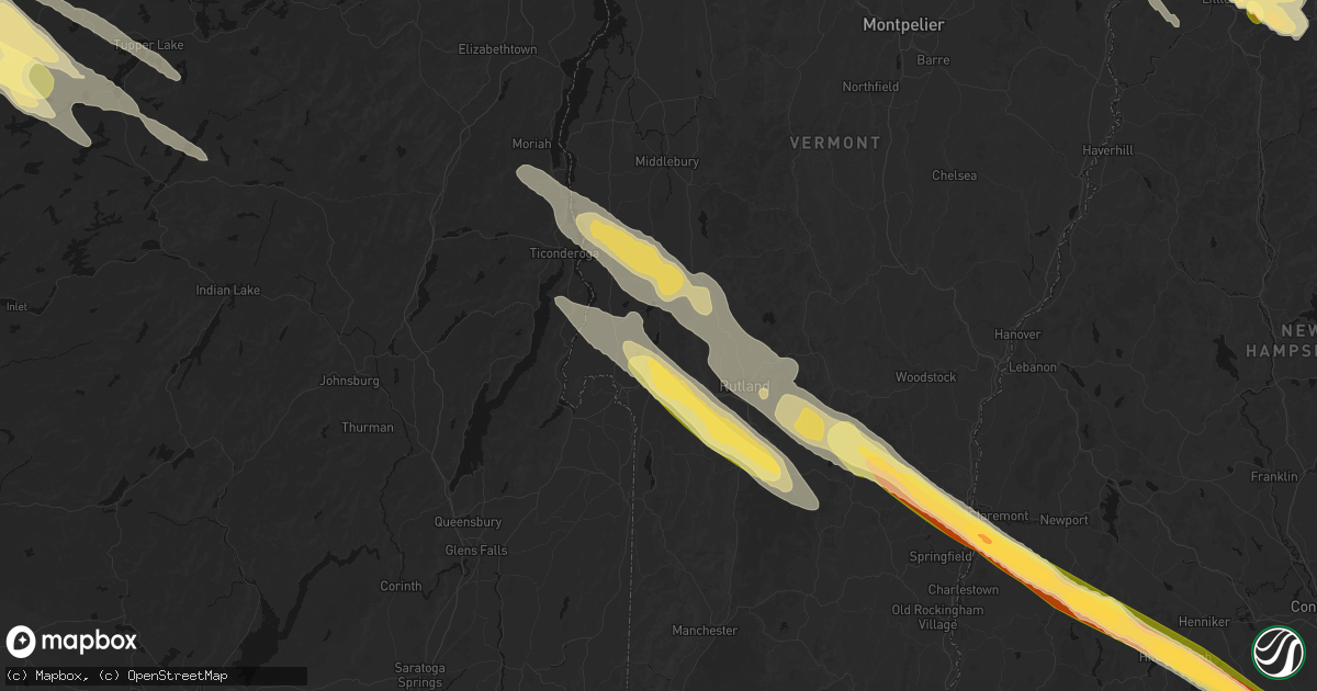 Hail map in Bomoseen, VT on July 14, 2026