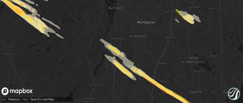 Hail map in Brandon, VT on July 14, 2026