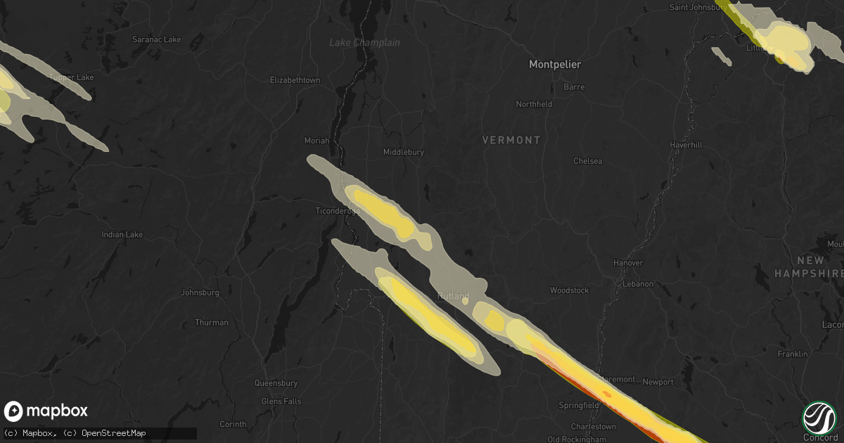 Hail map in Brandon, VT on July 14, 2026