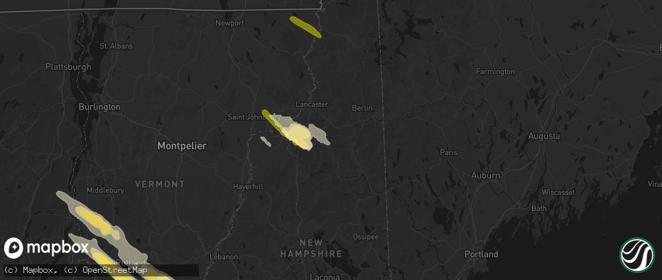 Hail map in Bretton Woods, NH on July 14, 2026