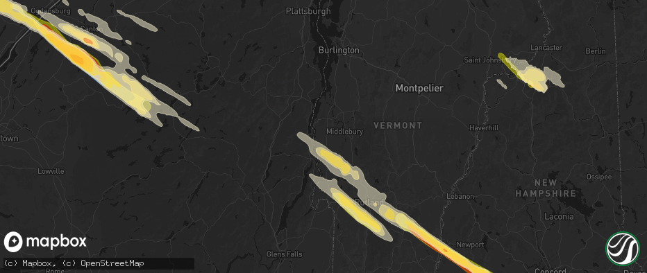 Hail map in Bridport, VT on July 14, 2026