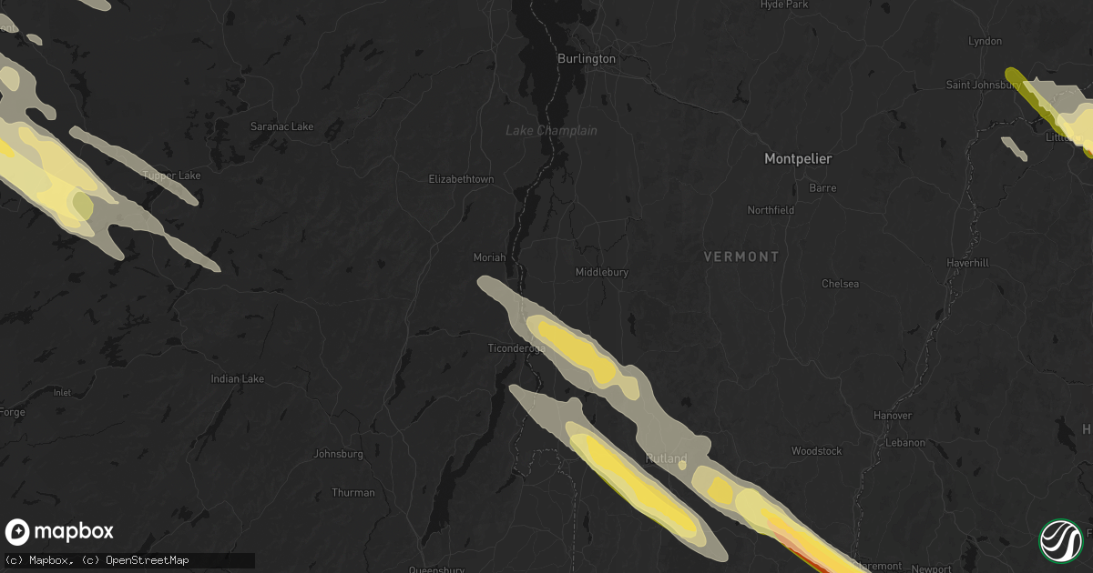 Hail map in Bridport, VT on July 14, 2026