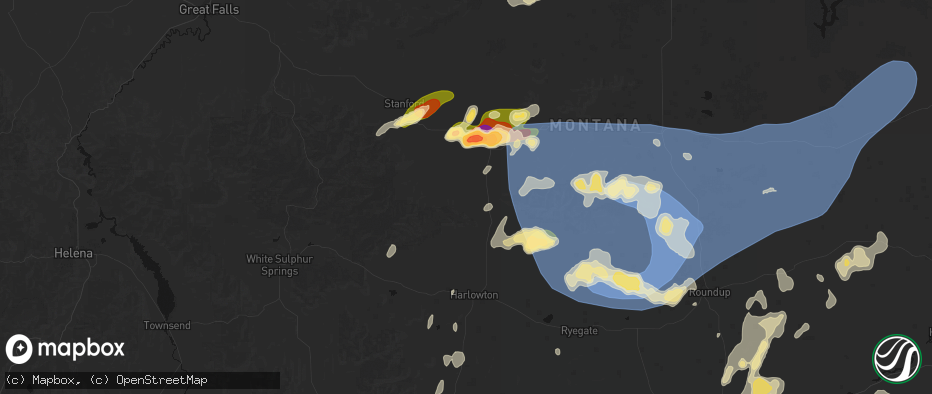 Hail map in Buffalo, MT on July 14, 2026