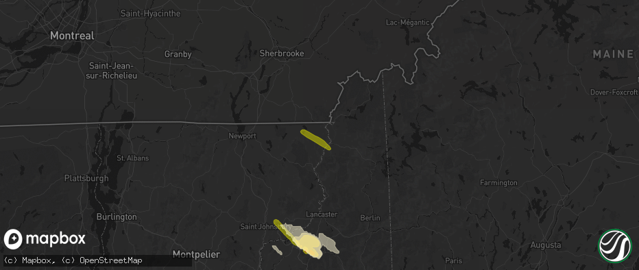 Hail map in Canaan, VT on July 14, 2026