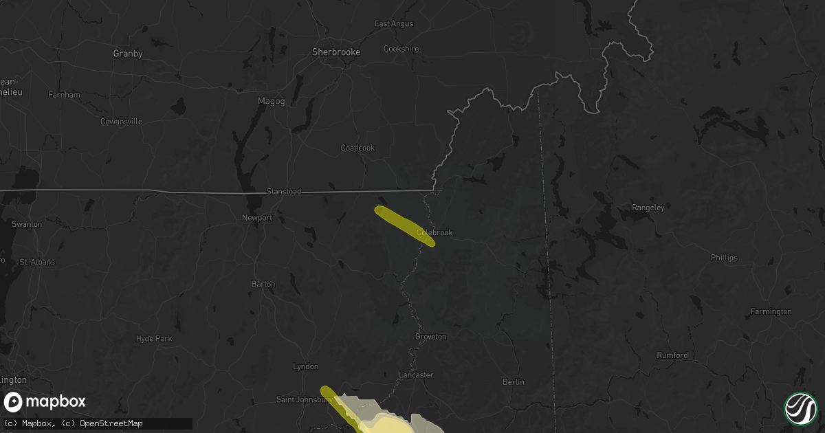Hail map in Canaan, VT on July 14, 2026