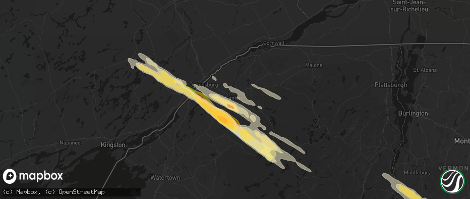 Hail map in Canton, NY on July 14, 2026