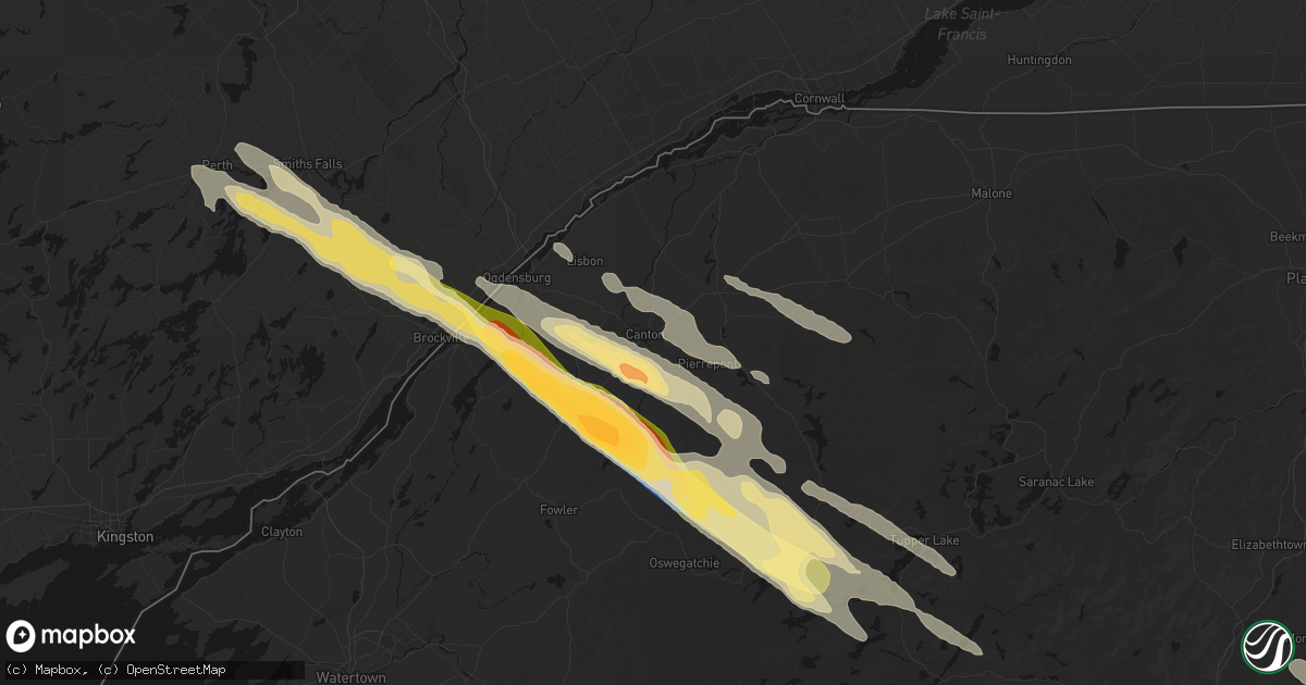 Hail map in Canton, NY on July 14, 2026
