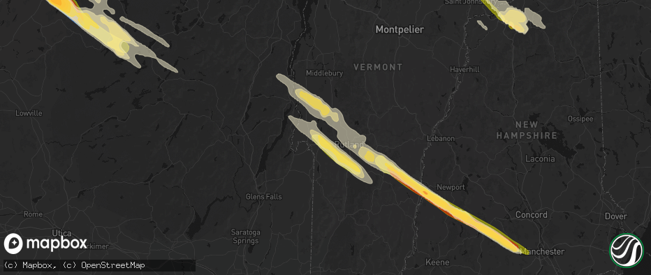 Hail map in Castleton, VT on July 14, 2026
