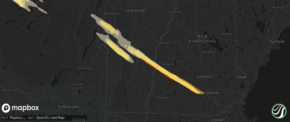 Hail map in Cavendish, VT on July 14, 2026