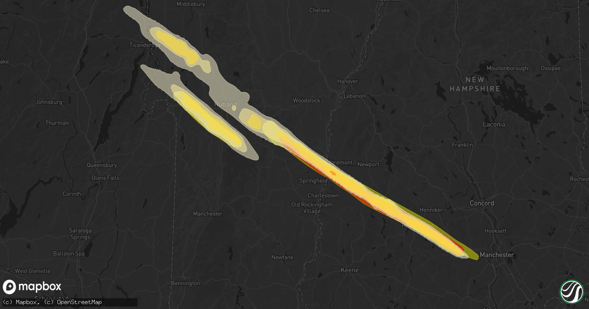 Hail map in Cavendish, VT on July 14, 2026