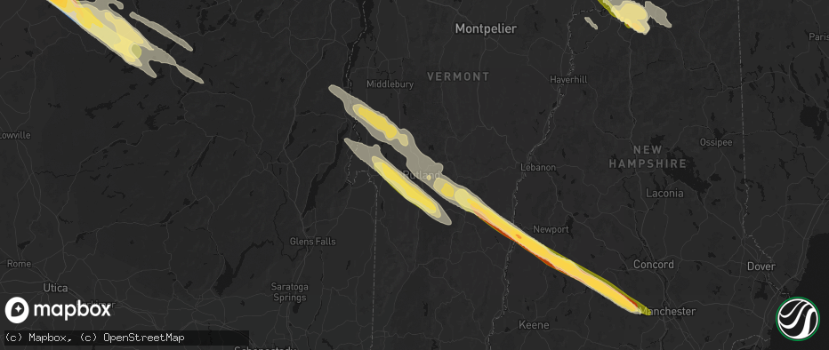 Hail map in Center Rutland, VT on July 14, 2026