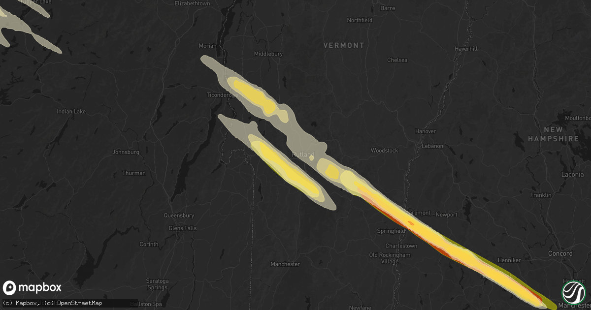 Hail map in Center Rutland, VT on July 14, 2026