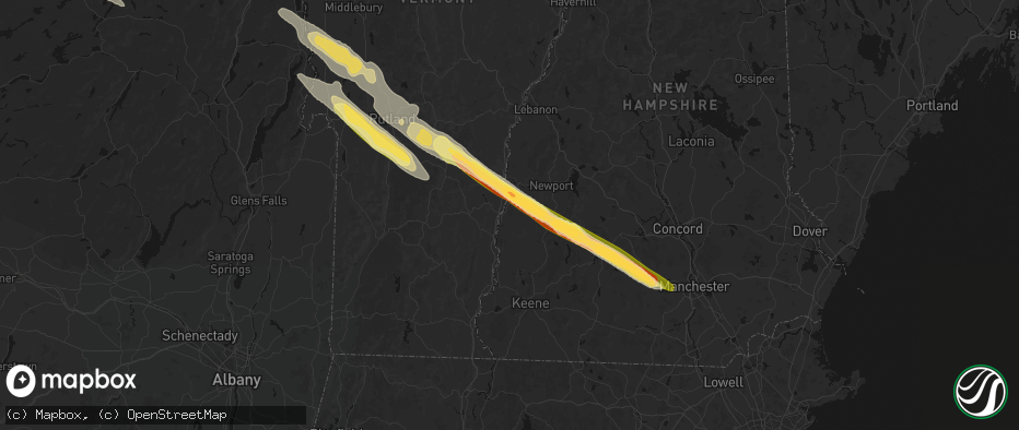 Hail map in Charlestown, NH on July 14, 2026