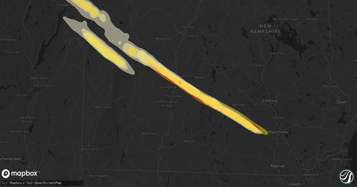 Hail map in Charlestown, NH on July 14, 2026