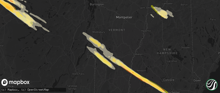 Hail map in Chittenden, VT on July 14, 2026
