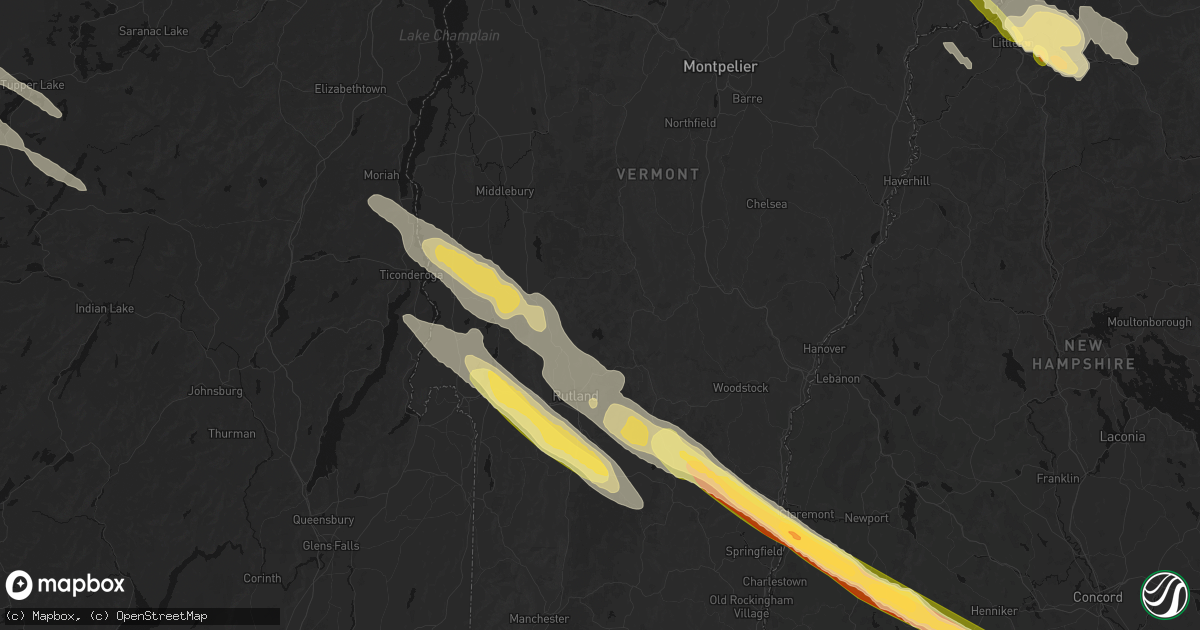 Hail map in Chittenden, VT on July 14, 2026