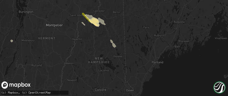 Hail map in Chocorua, NH on July 14, 2026