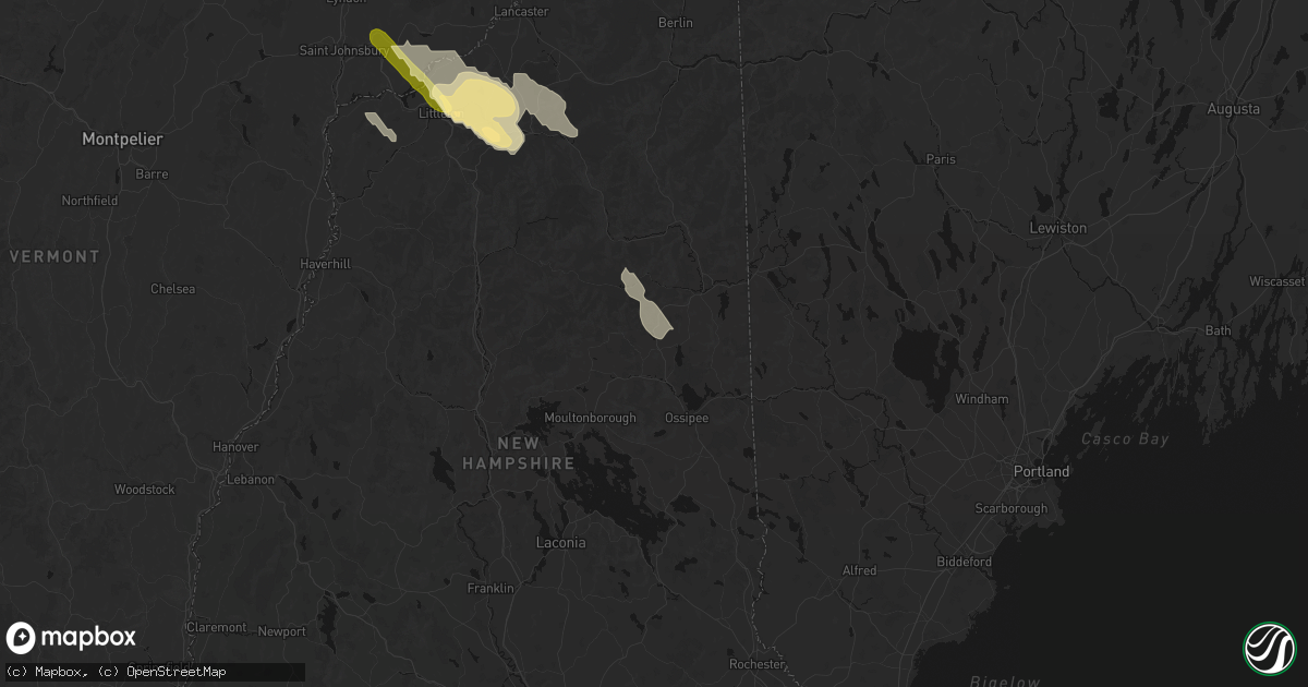 Hail map in Chocorua, NH on July 14, 2026