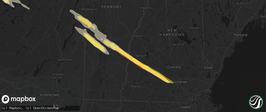 Hail map in Claremont, NH on July 14, 2026