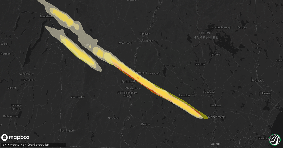 Hail map in Claremont, NH on July 14, 2026