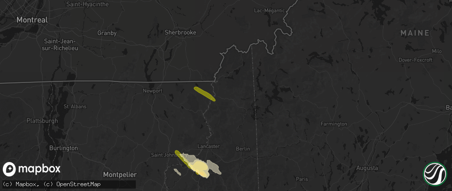 Hail map in Colebrook, NH on July 14, 2026