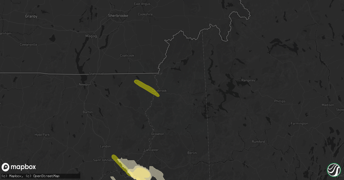 Hail map in Colebrook, NH on July 14, 2026