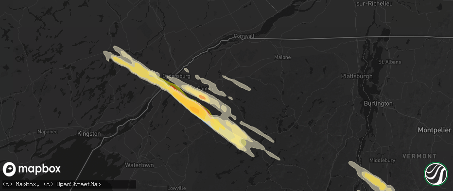 Hail map in Colton, NY on July 14, 2026