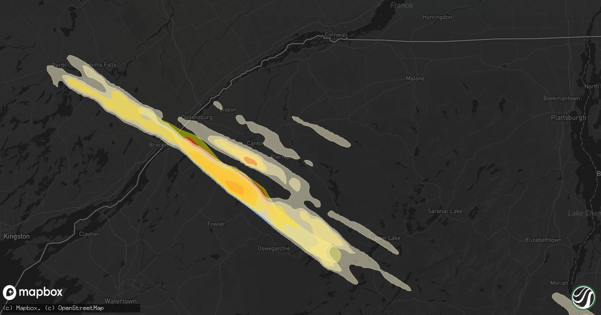 Hail map in Colton, NY on July 14, 2026
