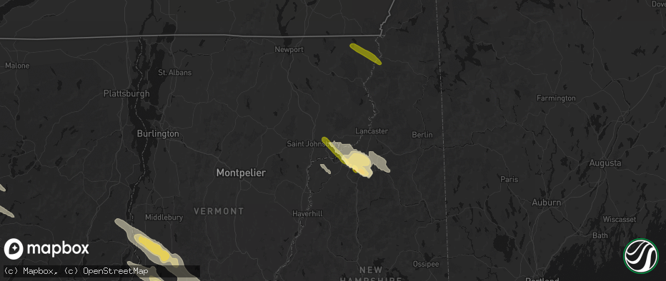 Hail map in Concord, VT on July 14, 2026