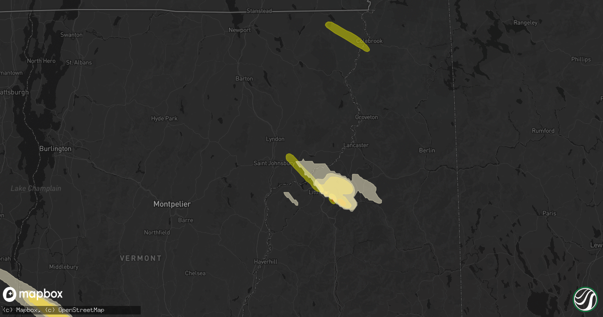 Hail map in Concord, VT on July 14, 2026