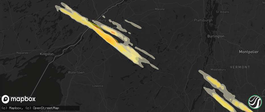 Hail map in Cranberry Lake, NY on July 14, 2026