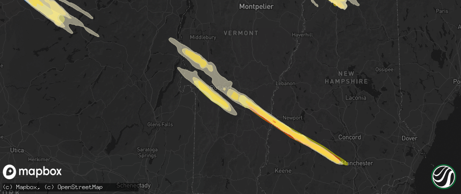 Hail map in Cuttingsville, VT on July 14, 2026
