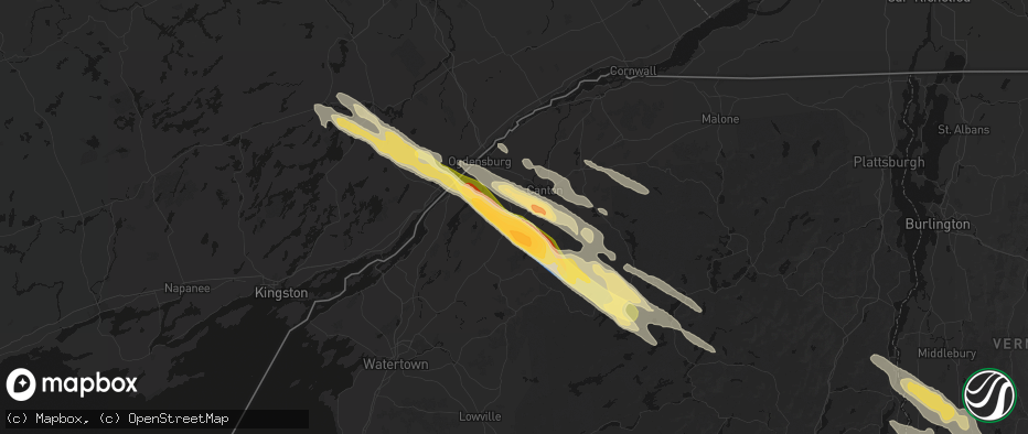 Hail map in De Kalb Junction, NY on July 14, 2026