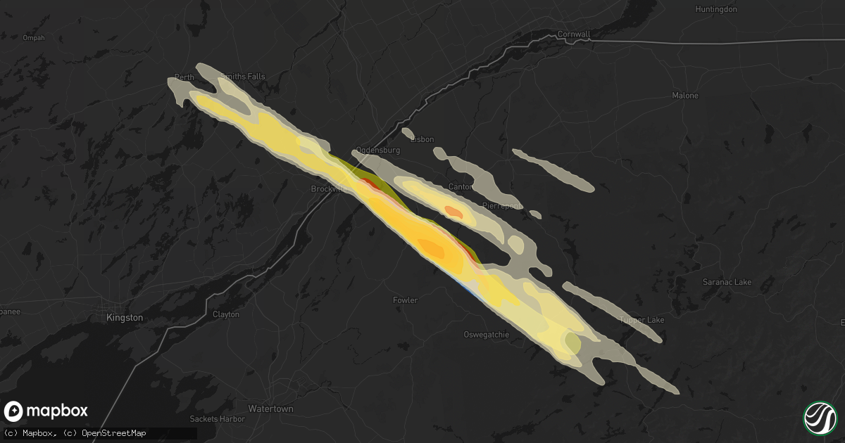 Hail map in De Kalb Junction, NY on July 14, 2026