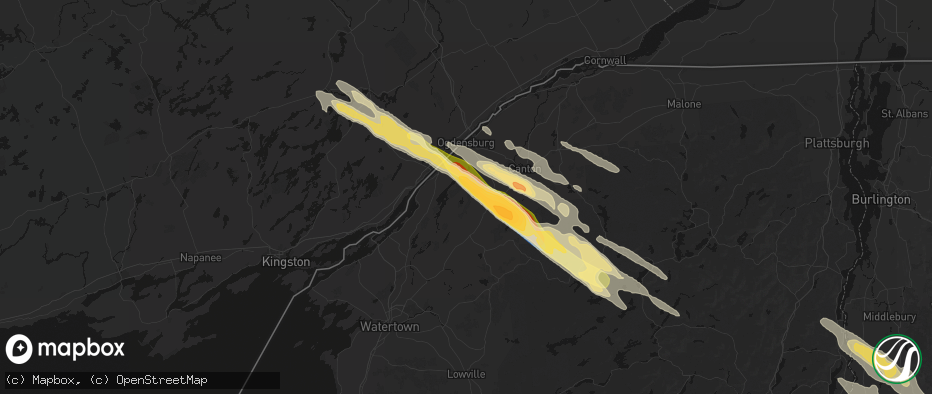 Hail map in De Peyster, NY on July 14, 2026
