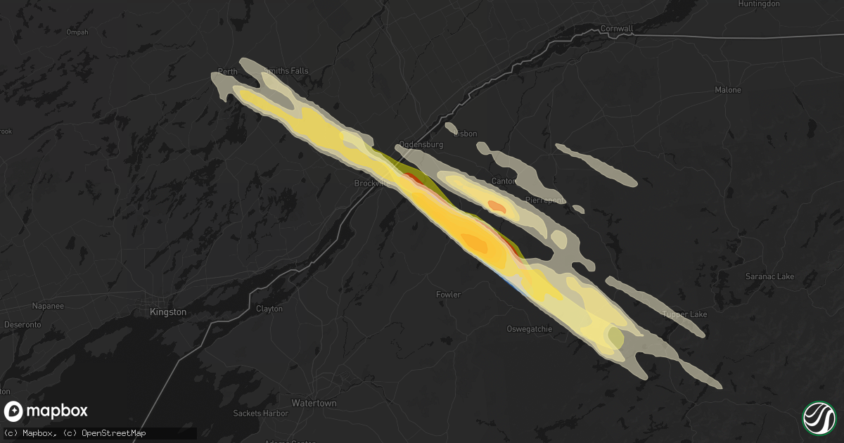 Hail map in De Peyster, NY on July 14, 2026