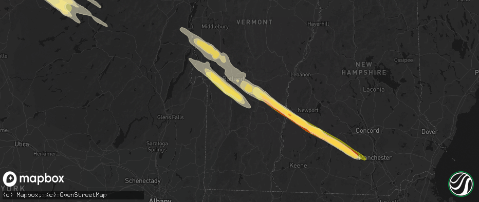 Hail map in East Wallingford, VT on July 14, 2026