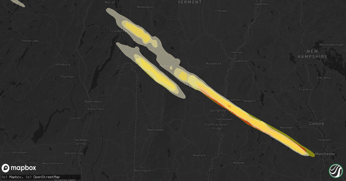Hail map in East Wallingford, VT on July 14, 2026